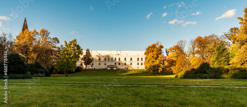 Park Bozeny Nemcove with chateau Frystat in Karvina city in Czech republic photo