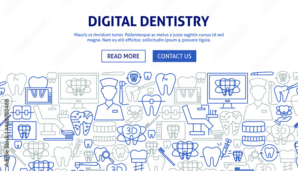 Digital Dentistry Banner Design. Vector Illustration of Outline Template. Digital Dentistry Banner Design. Vector Illustration of Outline Template.