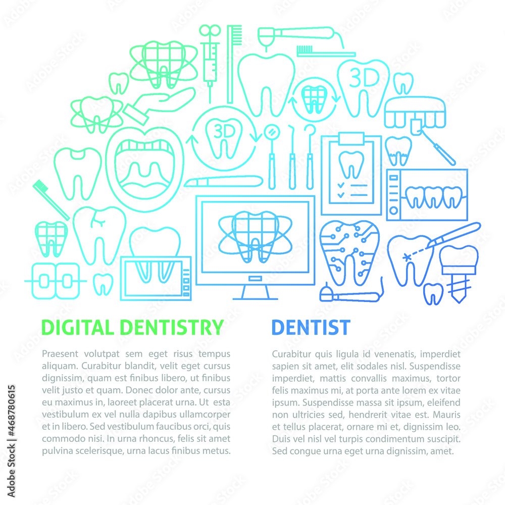 Digital Dentistry Line Template. Vector Illustration of Outline Design.