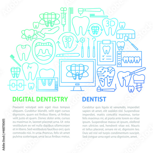 Digital Dentistry Line Template. Vector Illustration of Outline Design.