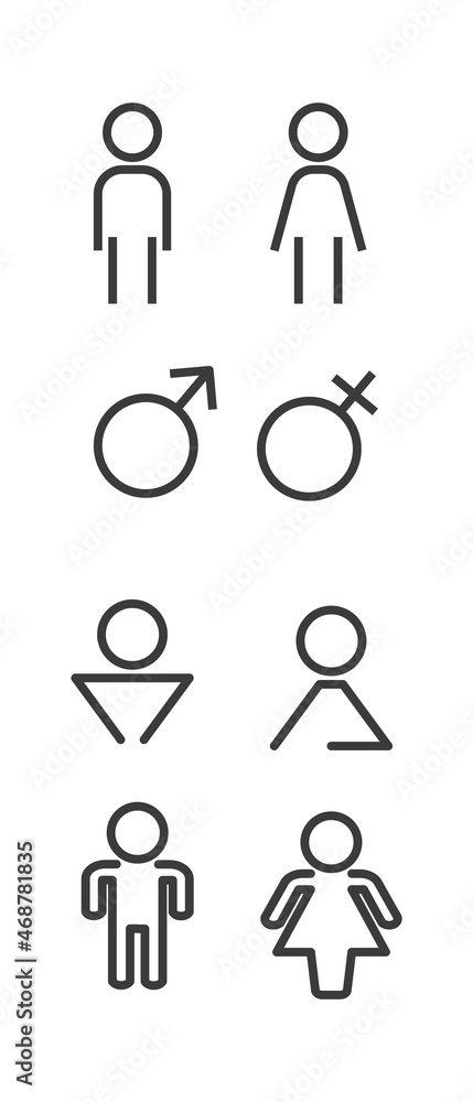Male and Female gender icon set. Outline thin line. Isolated on white background. Male and Female gender icon set. Outline thin line. Isolated on white background.