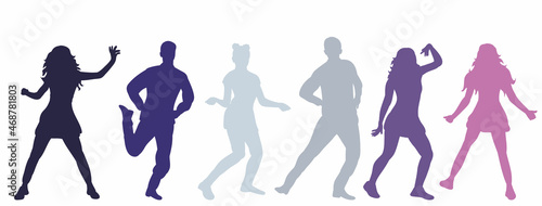 silhouette people dancing vector, isolated