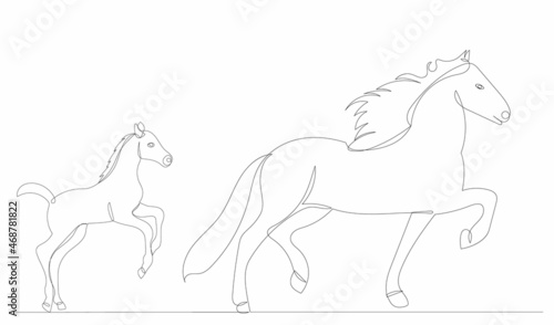 horse and foal one continuous line drawing vector