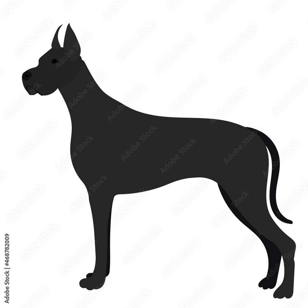black silhouette of a dog, on a white background