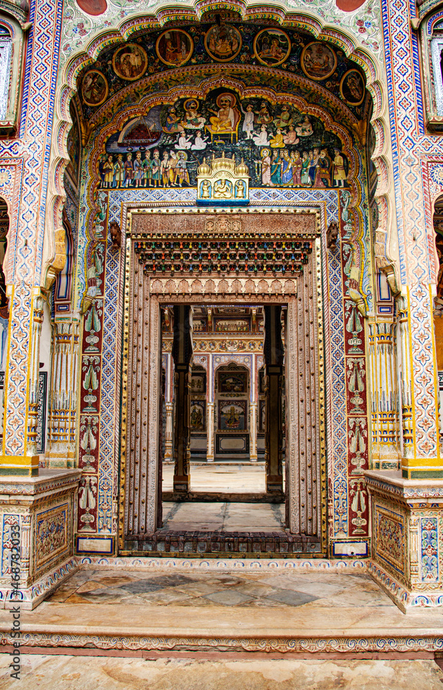 Beautifully hand painted and carved Havelis (residential houses) in Rajasthan State of India