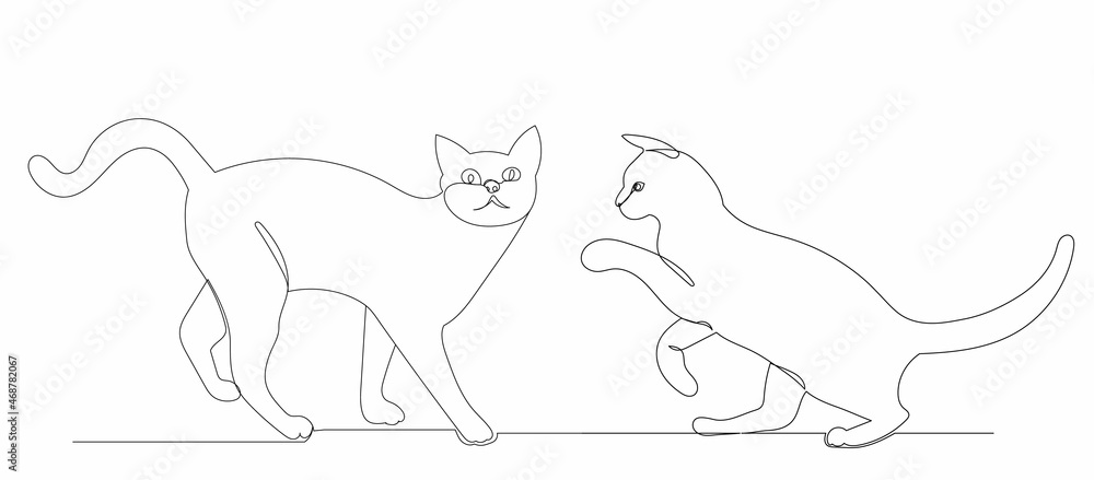 cats drawing one continuous line vector, isolated cats drawing one continuous line vector, isolated