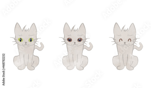 Cute white cat illustration set