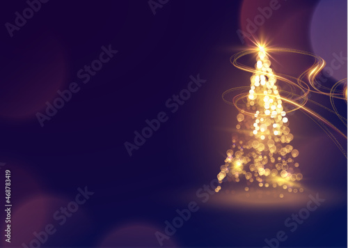 Shiny magical Christmas tree vector holiday background
