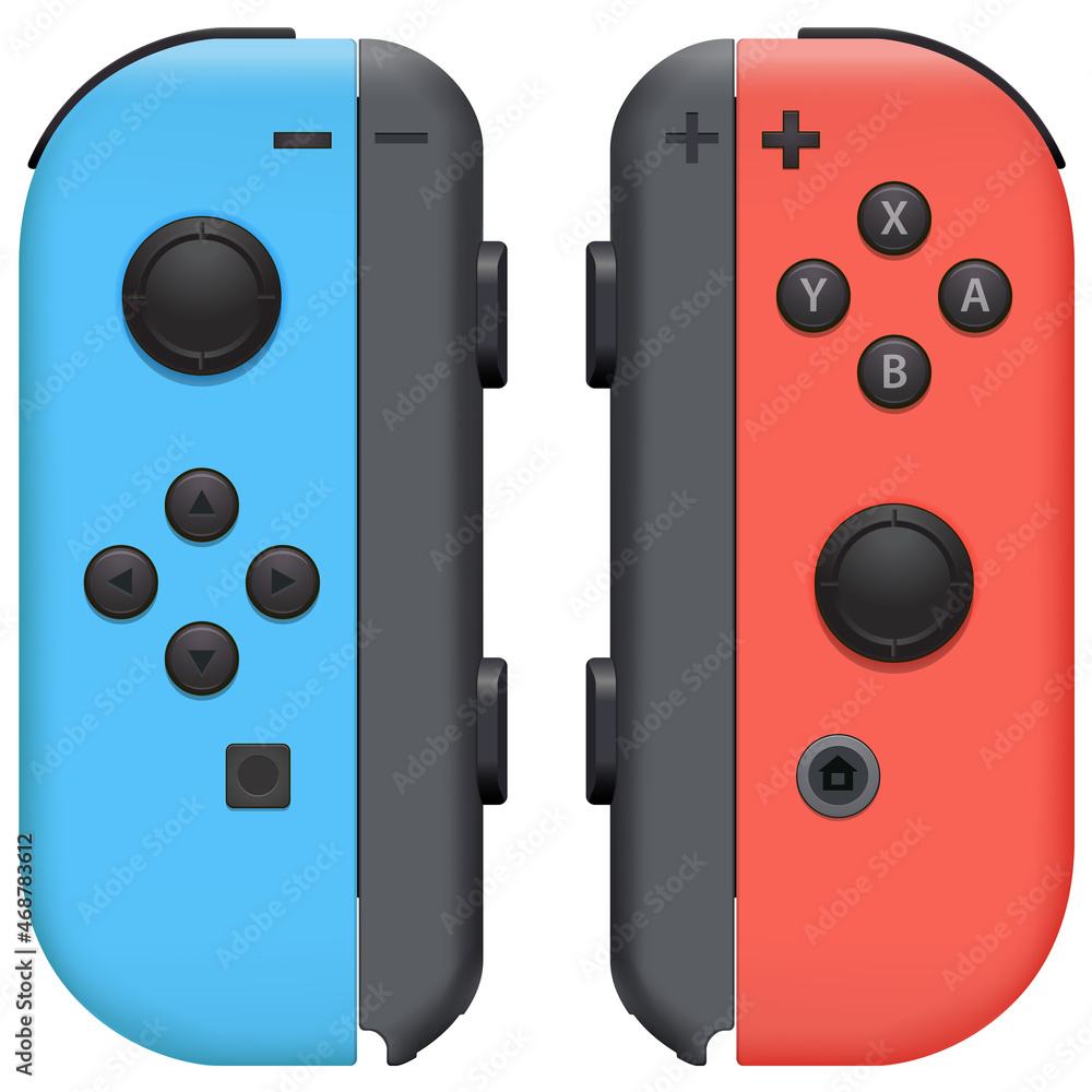 Tokyo 2021. Joy-Cons left blue and right red front view for Nintendo Switch  handheld game system realistic icon. Joy Con for Nintendo Switch game  console. Stock-illustrasjon | Adobe Stock