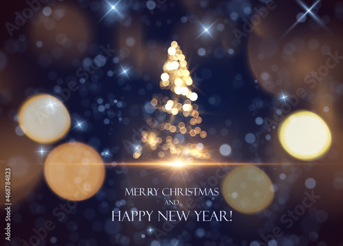 Shiny Christmas tree with blurred lights vector background