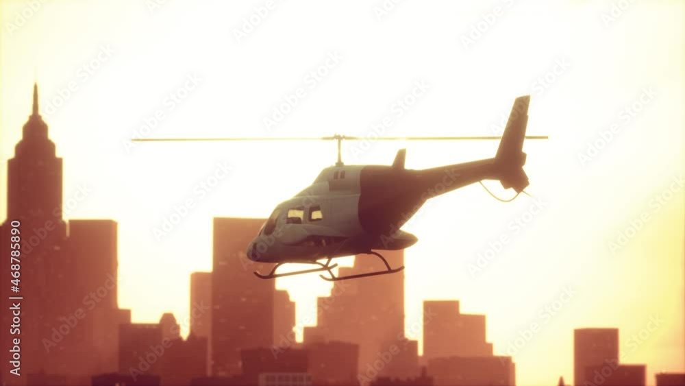Silhouette helicopter at city scape background Silhouette helicopter at city scape background