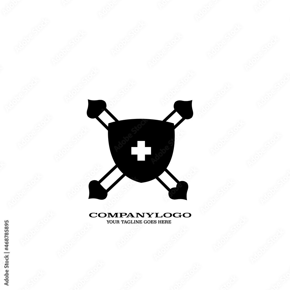 an image of a shield and a spear that can be used as a health symbol too an image of a shield and a spear that can be used as a health symbol too