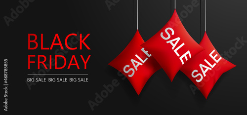 Black friday with red pillows vector realistic