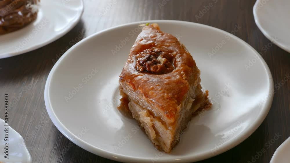 Turkish baklava with walnut - sweet food from Turkey Turkish baklava with walnut - sweet food from Turkey