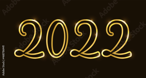 2022 year, numbers, date, 3D. Gold banner for New Year and Christmas, vector illustration