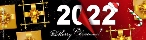 Christmas design with gift boxes with bow, page upside down with shiny mosaic