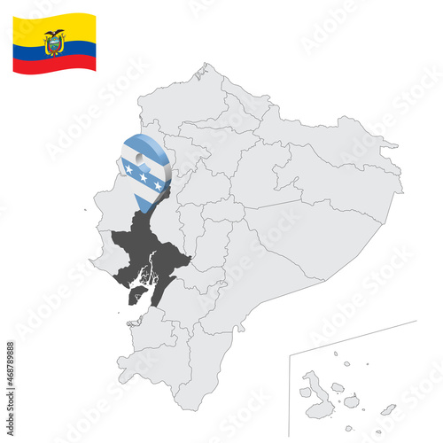 Location Guayas Province on map Ecuador. 3d location sign similar to the flag of Guayas. Quality map  with  provinces Republic of Ecuador for your design. EPS10 photo