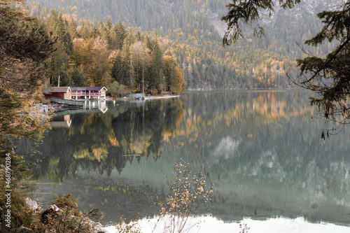 magical cottage lake in the mountains