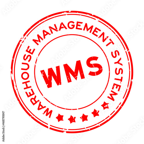 Grunge red WMS warehouse management system word round rubber seal stamp on white background