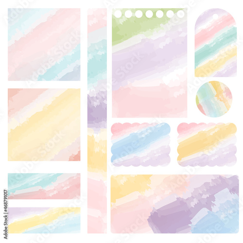 Watercolor sticky note set. Cute paper notes. Stationary set. Scrapbook notes and cards.Printable planner stickers. To Do List note. Template for your message.  Vector illustration.