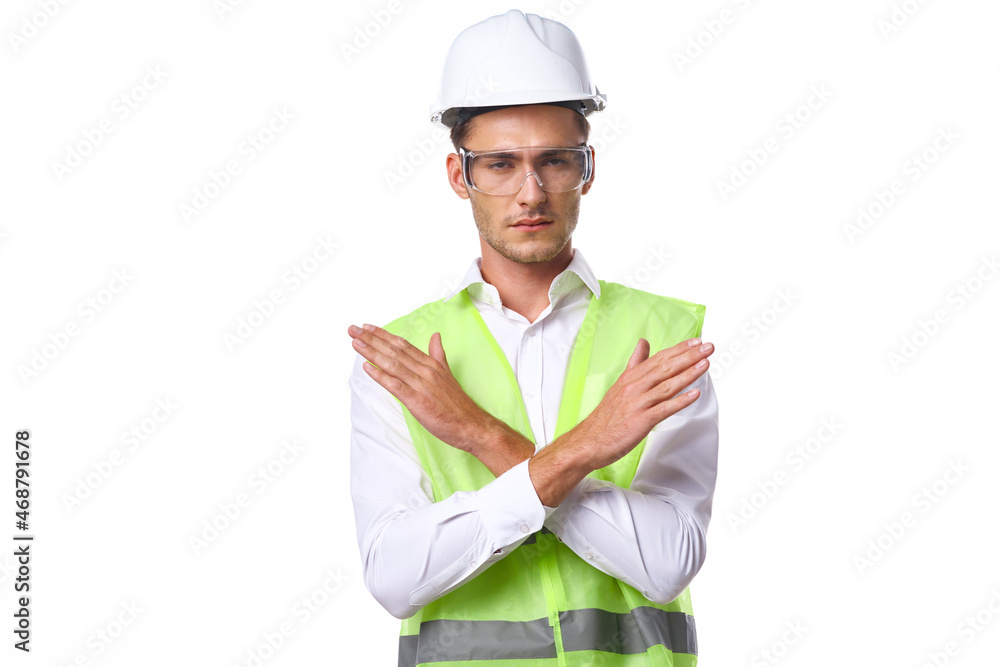 engineer in working uniform protective clothing documents construction