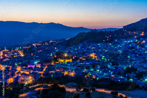 Beautiful sunset over the cityscape of Chefchaouen, the blue city of Morocco © Stefano Zaccaria