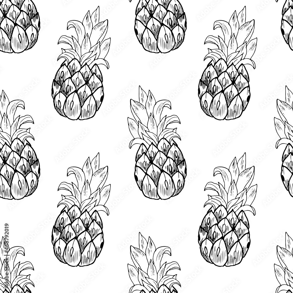 Fototapeta premium Hand drawn happy summer mood seamless pattern. Vector sketch. Summer objects drawing doodle