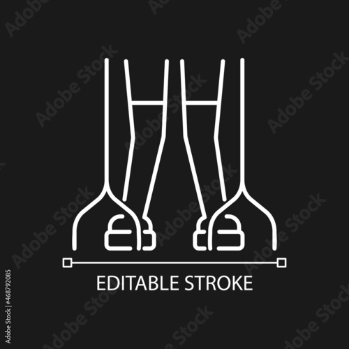 Cerebral palsy white linear icon for dark theme. Movement difficulty. Coordination disorder. Thin line customizable illustration. Isolated vector contour symbol for night mode. Editable stroke