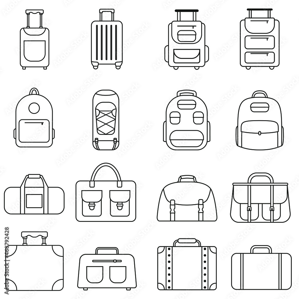Travel icon vector set. luggage illustration sign collection. bag symbol. suitcase logo. backpack mark. Travel icon vector set. luggage illustration sign collection. bag symbol. suitcase logo. backpack mark.