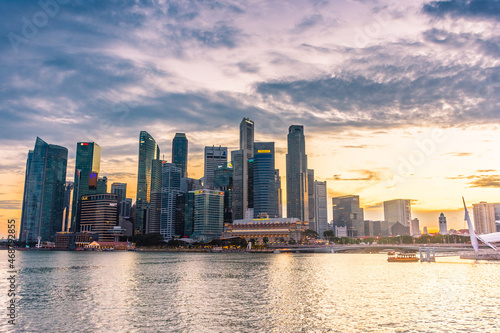 SINGAPORE, 3 OCTOBER 2019: Skyline of the business district at sunset