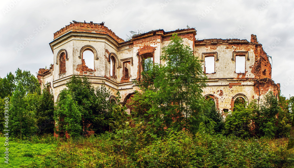 Ruins of Potemkin's palace. View from the west. Manor of Gostilitsa. The village of Gostilitsy. Lomonosov district. Leningrad region. Russia