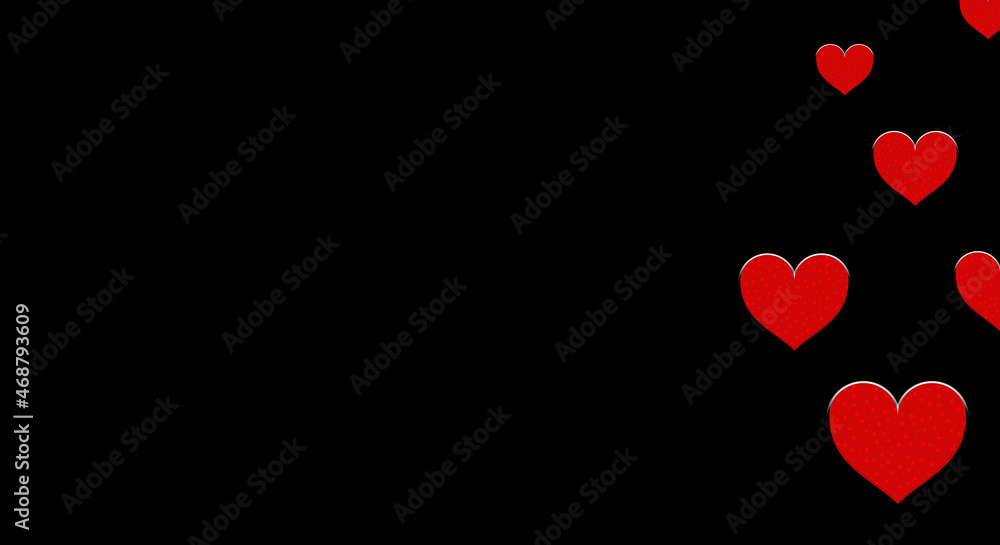 Black background beautiful valentines red hearts