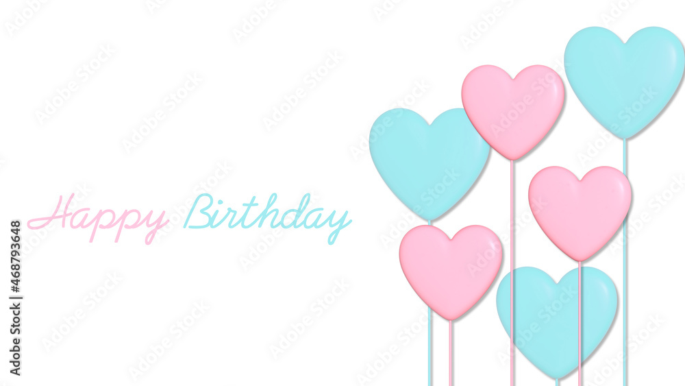 Happy Birthday card with hearts on  white backgrounf