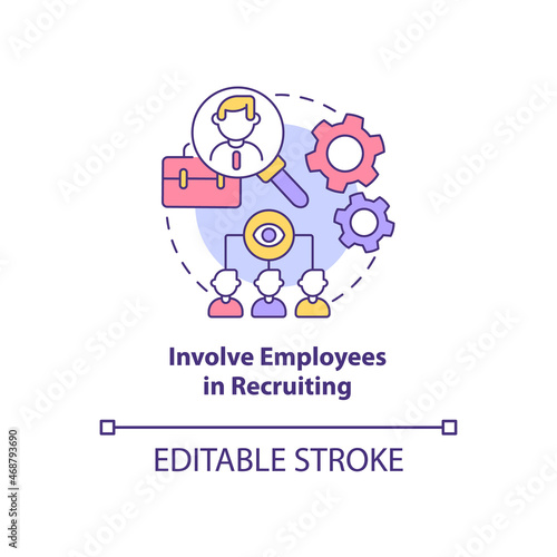 Involve employees in recruiting concept icon. Attracting top talents abstract idea thin line illustration. Referral program for employees. Vector isolated outline color drawing. Editable stroke