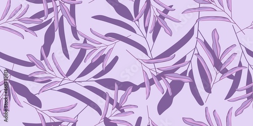 Abstract jungle leaves seamless pattern. Creative tropical wallpaper, lilac branch seamless.