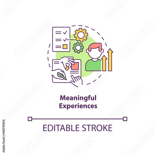 Meaningful experience concept icon. Employee benefits abstract idea thin line illustration. Growth and development. Teamwork skills. Vector isolated outline color drawing. Editable stroke