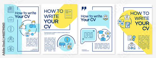 How to write resume brochure template. Highlight skills in resume. Flyer, booklet, leaflet print, cover design with linear icons. Vector layouts for presentation, annual reports, advertisement pages