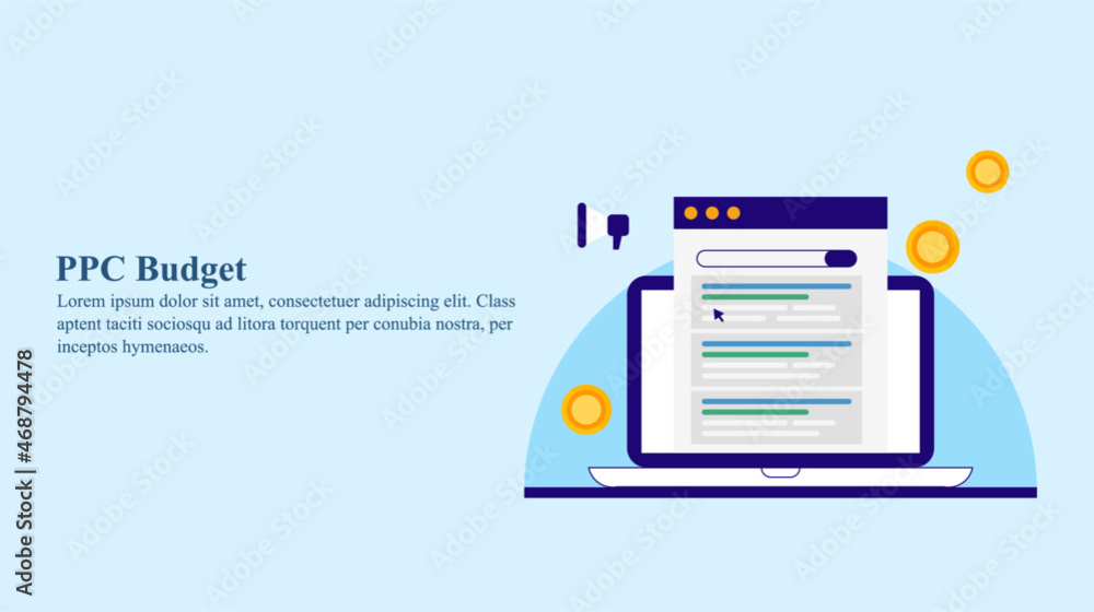 Pay per click budget illustration concept in flat style. Pay per click budget illustration concept in flat style.