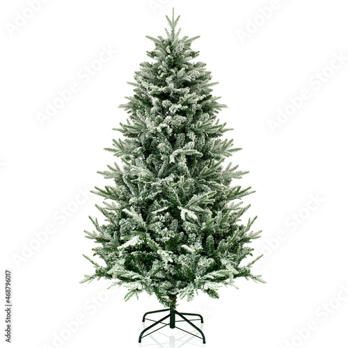 Isolated Christmas tree on a white background with Christmas lights on.  © Nic