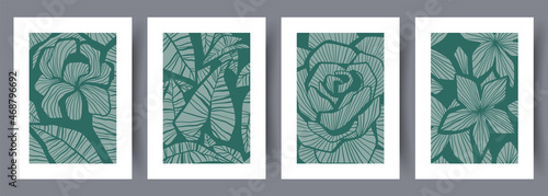 Printable wall art vector poster set. Hand drawn minimalism design for scandinavian interior.