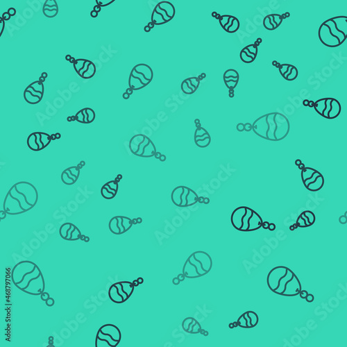 Black line Fishing spoon icon isolated seamless pattern on green background. Fishing baits in shape of fish. Fishing tackle. Vector