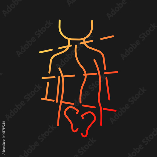 Idiopathic scoliosis gradient vector icon for dark theme. Spine abnormal curve. Backbone deformation. Thin line color symbol. Modern style pictogram. Vector isolated outline drawing