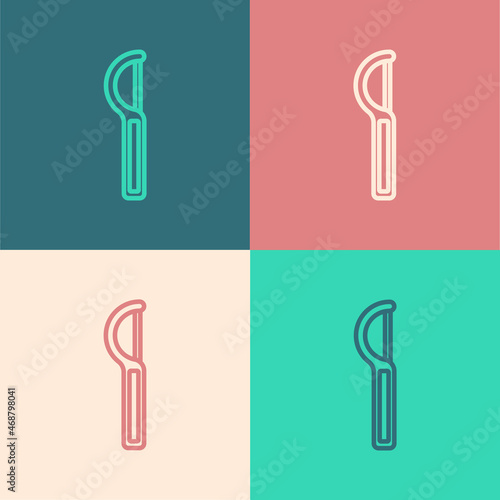 Pop art line Dental floss icon isolated on color background. Vector