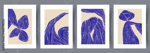 Printable wall art vector poster set. Hand drawn minimalism design for scandinavian interior.