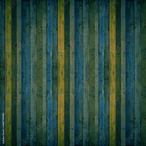 Old rustic dark grunge yellow blue colored painted wooden timber table wall floor flooring texture - wood background square blank pattern design