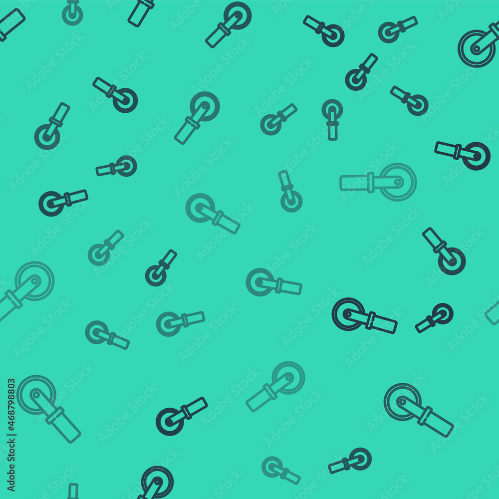 Black line Pizza knife icon isolated seamless pattern on green background. Pizza cutter sign. Steel kitchenware equipment. Vector Black line Pizza knife icon isolated seamless pattern on green background. Pizza cutter sign. Steel kitchenware equipment. Vector