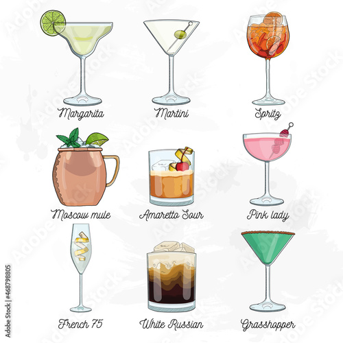 Set of cocktail drinks illustration