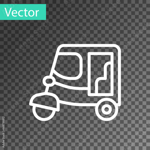 White line Taxi tuk tuk icon isolated on transparent background. Indian auto rickshaw concept. Delhi auto. Vector