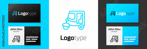 Blue line Taxi tuk tuk icon isolated on white background. Indian auto rickshaw concept. Delhi auto. Logo design template element. Vector