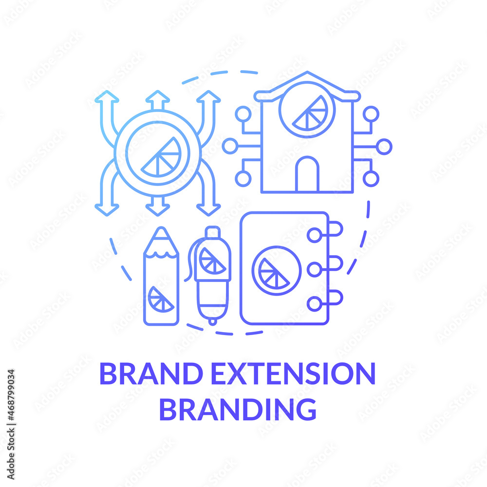 Brand extension branding blue gradient concept icon. Strategy for expanding business. Company development. Brand planning abstract idea thin line illustration. Vector isolated outline color drawing